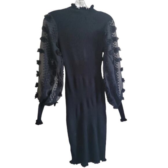 Almost Famous Women's Black Petal Mesh LongSleeve Midi Dress Sz Small - Picture 6 of 9